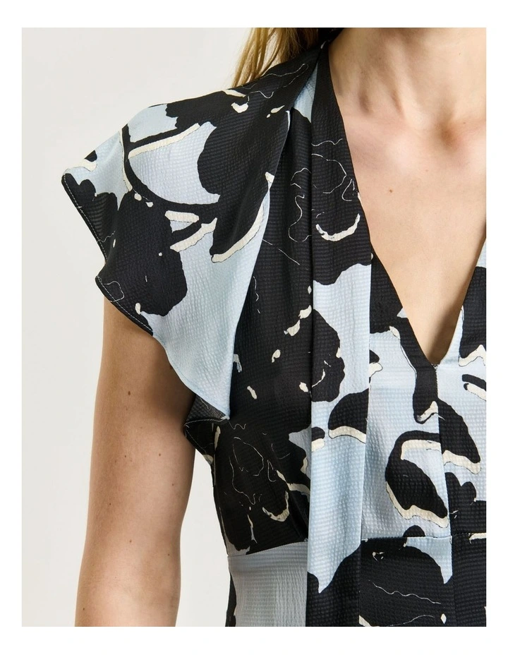 Shadow Rose Satin Draped Neck Midi Dress in Blue image 4