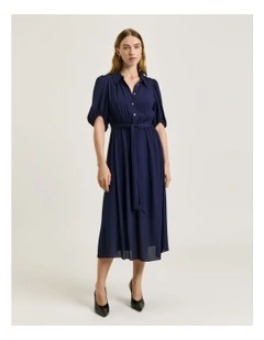 Georgette Midi Shirt Dress in Blue