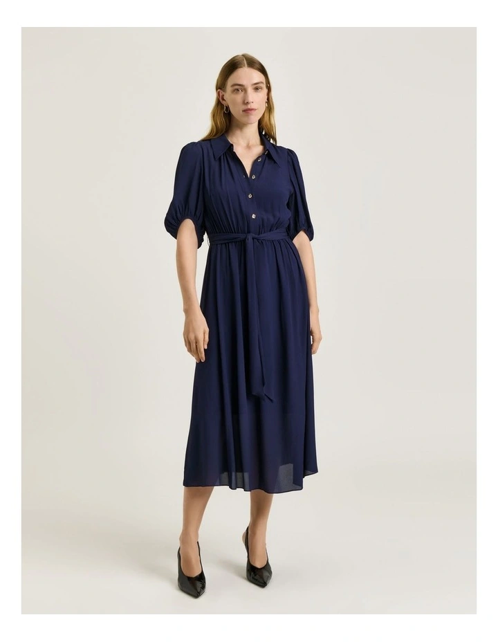 Georgette Midi Shirt Dress in Blue image 1