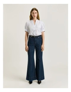 Good Earth Cotton Stripe Short Sleeve Shirt in Navy