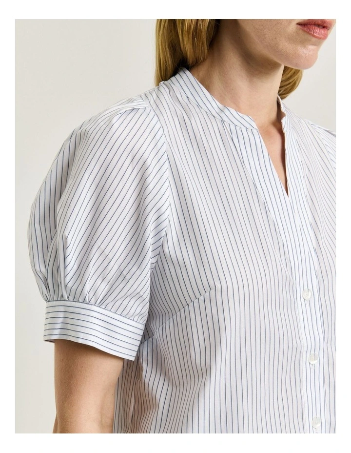 Good Earth Cotton Stripe Short Sleeve Shirt in Navy image 4