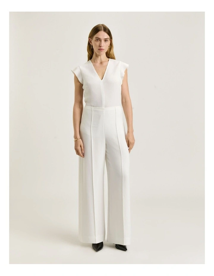 Double Crepe Wide Leg Pants in Ivory image 1