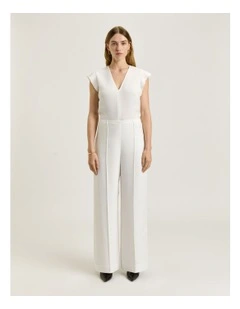 Double Crepe V Neck Top in Ivory