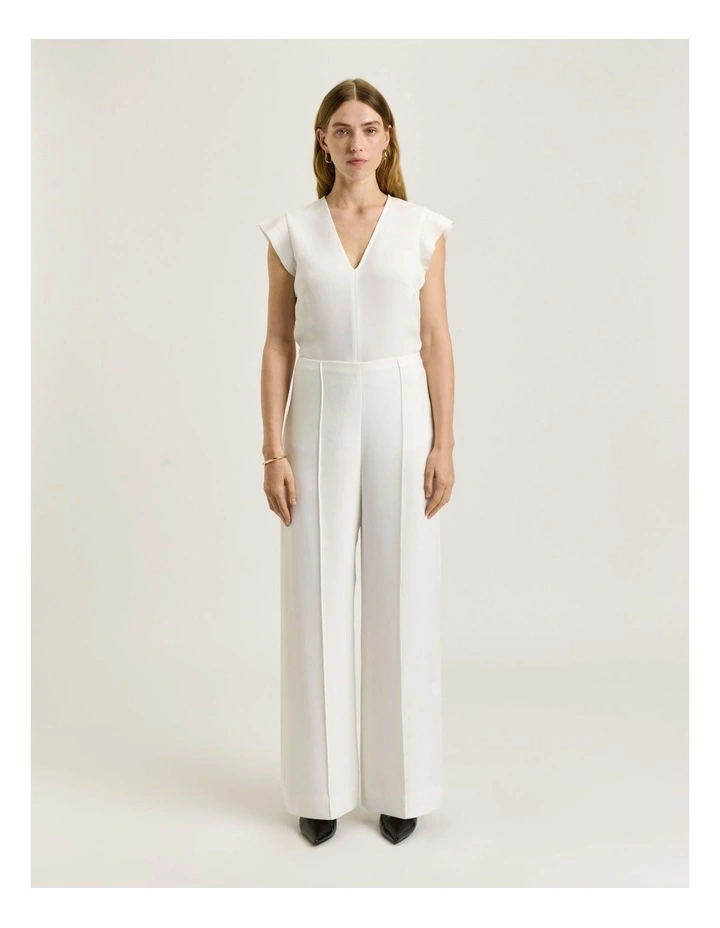 Double Crepe V Neck Top in Ivory image 1