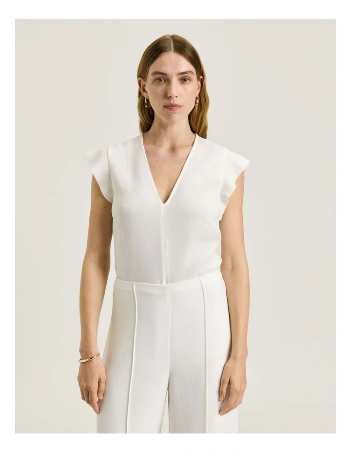 Double Crepe V Neck Top in Ivory image 3