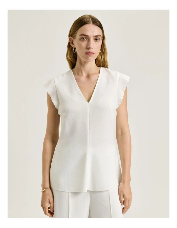 Double Crepe V Neck Top in Ivory image 5