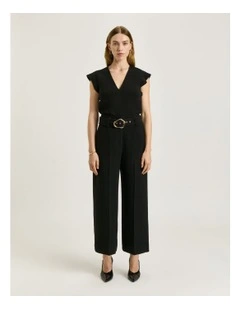 Double Crepe V Neck Top in Black
