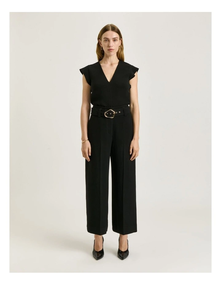 Double Crepe V Neck Top in Black image 1