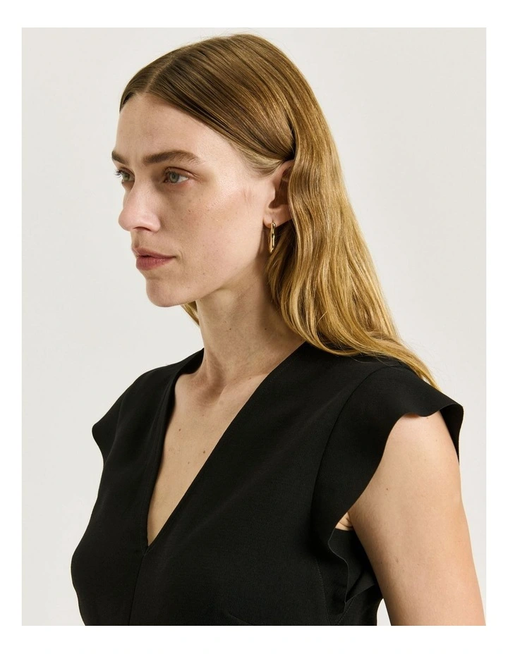 Double Crepe V Neck Top in Black image 4