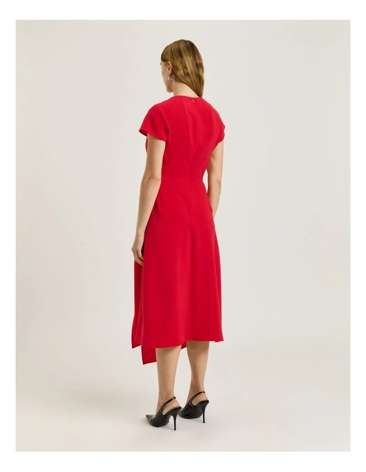 Double Crepe Cap Sleeve Midi Dress in Red image 2