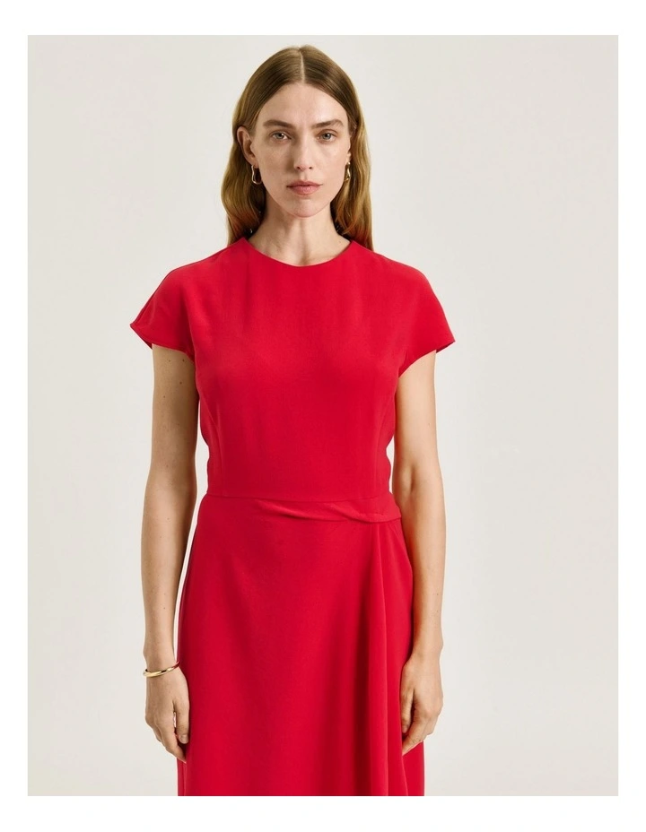Double Crepe Cap Sleeve Midi Dress in Red image 3