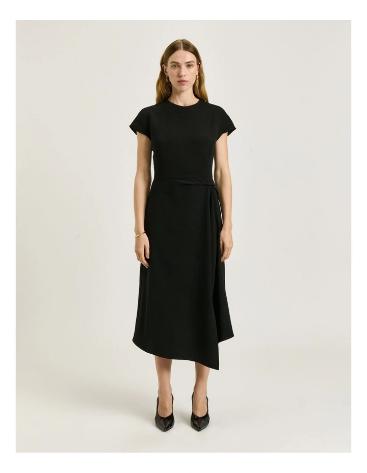 Double Crepe Cap Sleeve Midi Dress in Black image 1