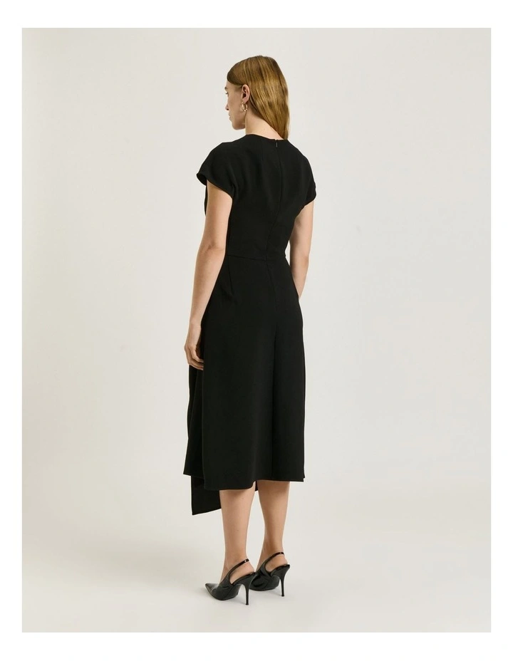 Double Crepe Cap Sleeve Midi Dress in Black image 2