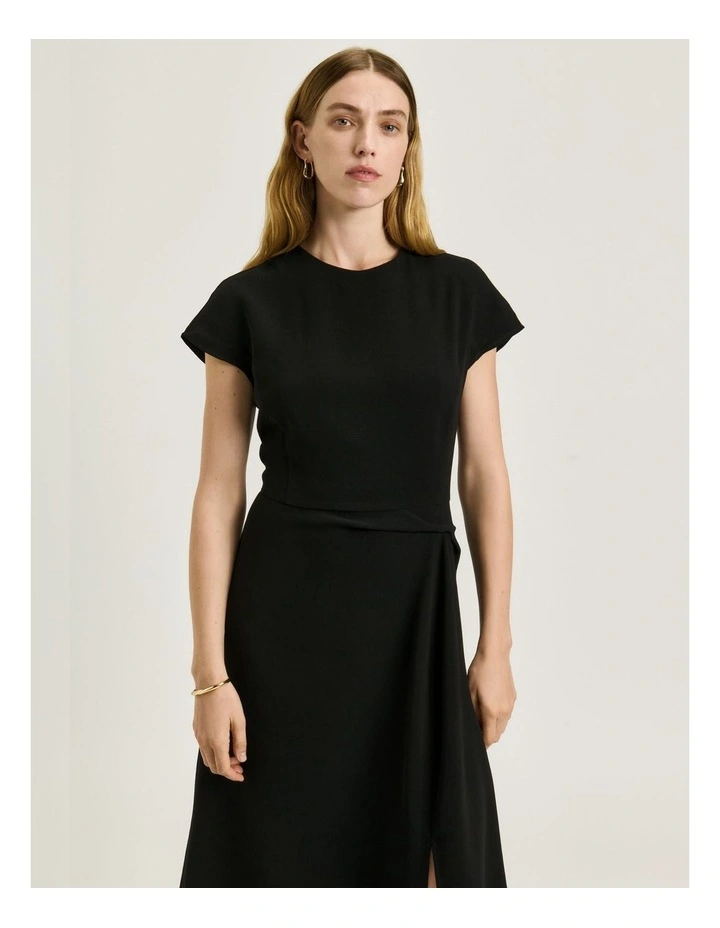 Double Crepe Cap Sleeve Midi Dress in Black image 3