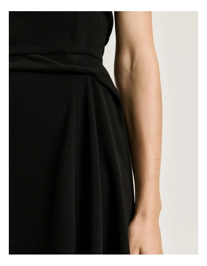 Double Crepe Cap Sleeve Midi Dress in Black image 4