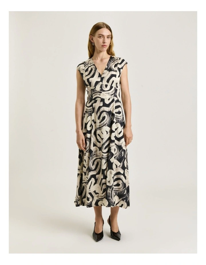 Abstract Brush Midi Dress in Black image 1