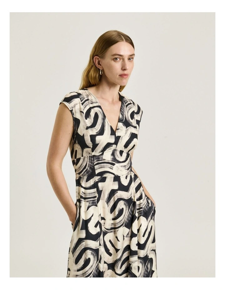Abstract Brush Midi Dress in Black image 3