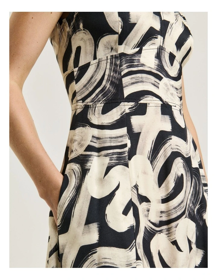 Abstract Brush Midi Dress in Black image 4