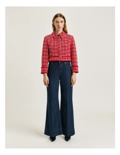 European Boucle Cropped Jacket in Red