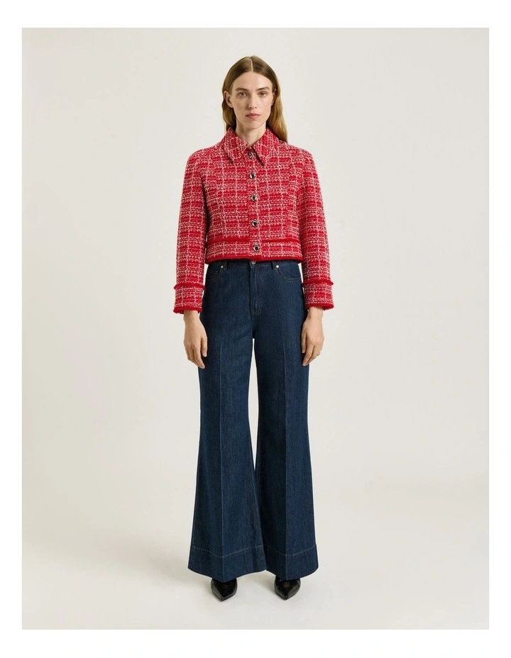 European Boucle Cropped Jacket in Red image 1