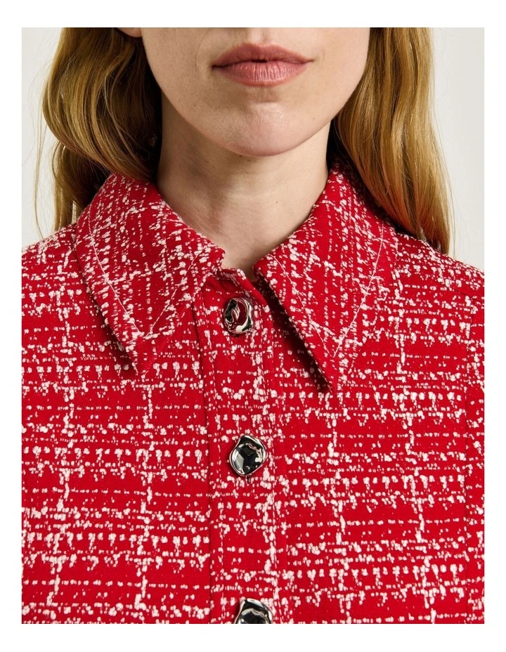 European Boucle Cropped Jacket in Red image 4