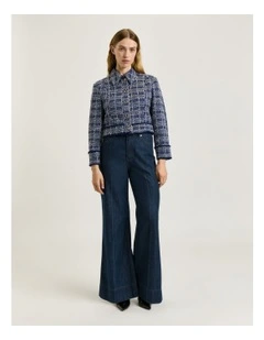 European Boucle Cropped Jacket in Blue