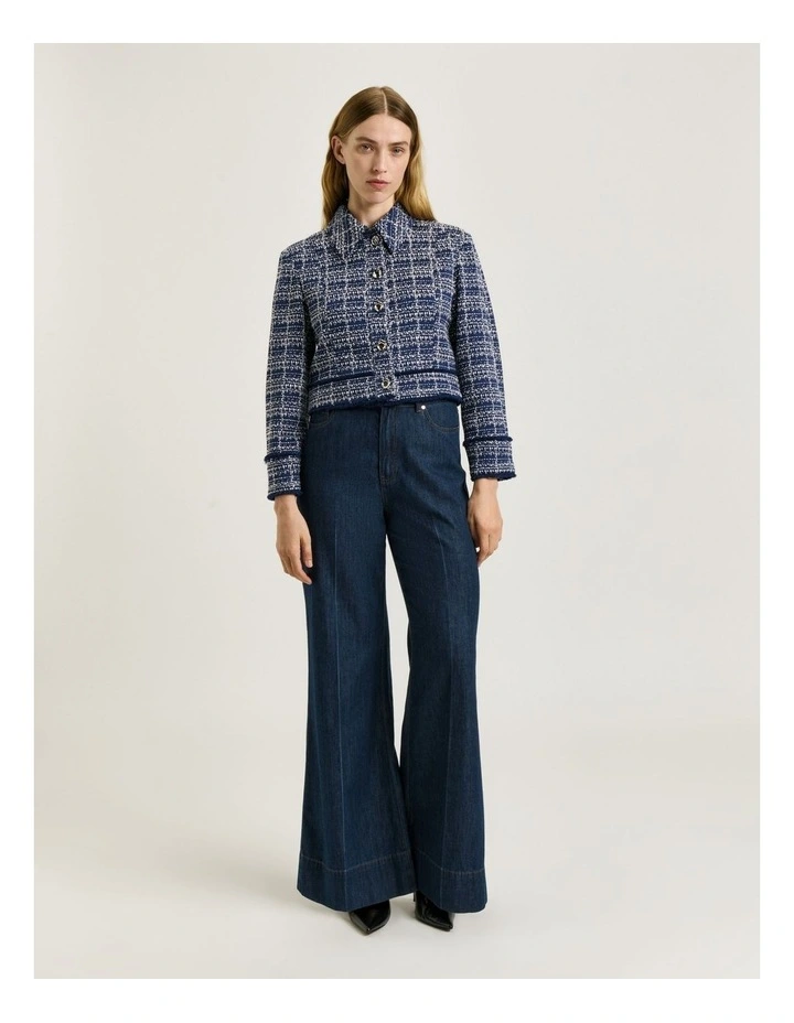 European Boucle Cropped Jacket in Blue image 1