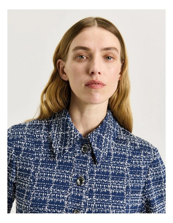 European Boucle Cropped Jacket in Blue image 4