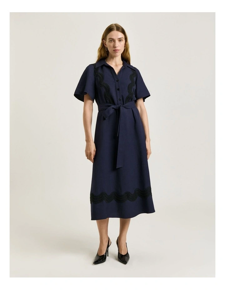 Viscose Linen Twill Shirtdress With Lace in Blue image 1