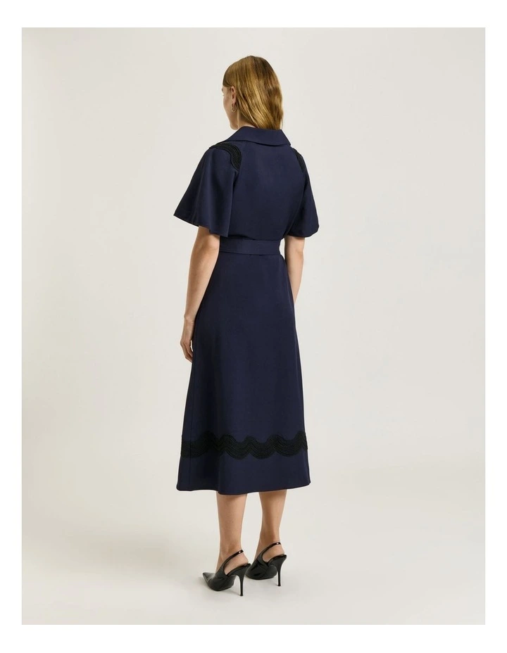 Viscose Linen Twill Shirtdress With Lace in Blue image 2