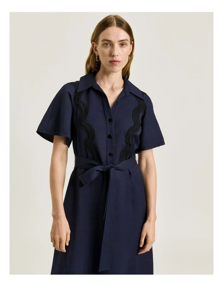 Viscose Linen Twill Shirtdress With Lace in Blue image 3