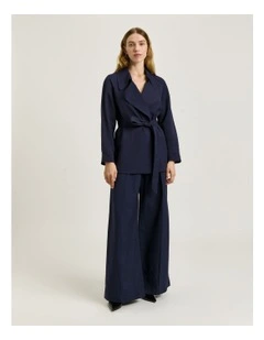 Viscose Linen Twill Trench Coat in Blue