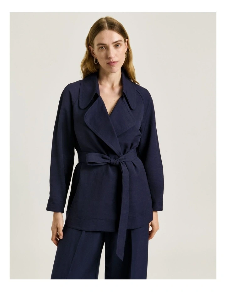 Viscose Linen Twill Trench Coat in Blue image 3