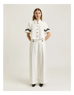 Viscose Linen Twill Shirt With Lace in Cream