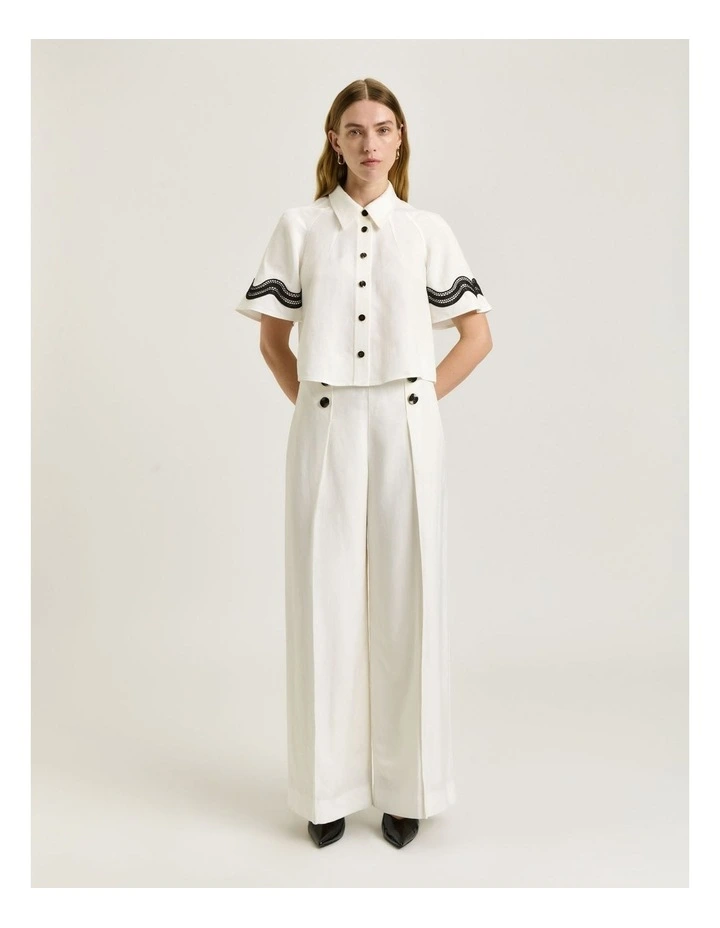 Viscose Linen Twill Shirt With Lace in Cream image 1