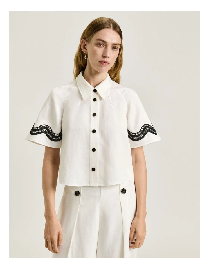 Viscose Linen Twill Shirt With Lace in Cream image 3