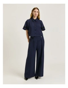 Viscose Linen Twill Shirt With Lace in Blue