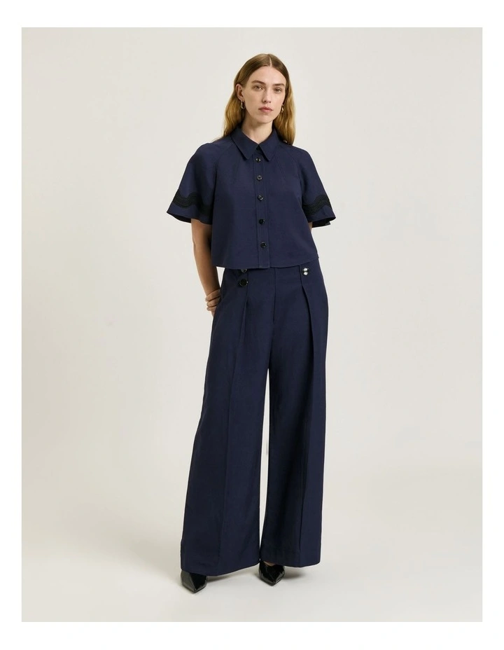 Viscose Linen Twill Shirt With Lace in Blue image 1