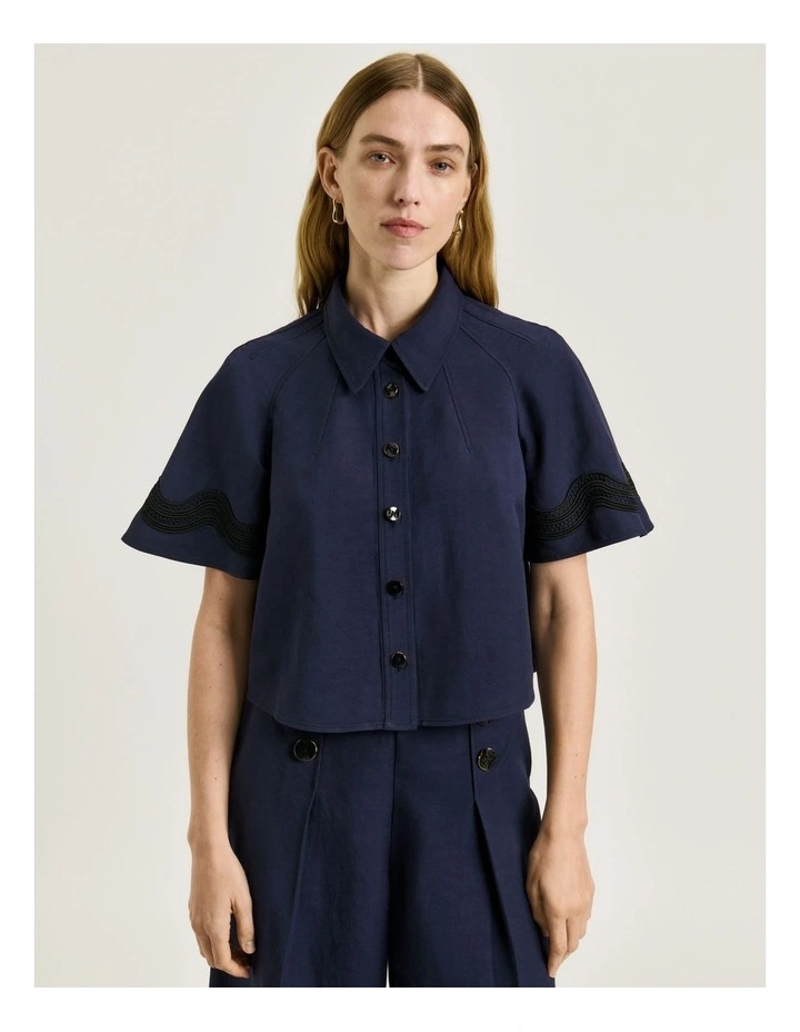 Viscose Linen Twill Shirt With Lace in Blue image 3