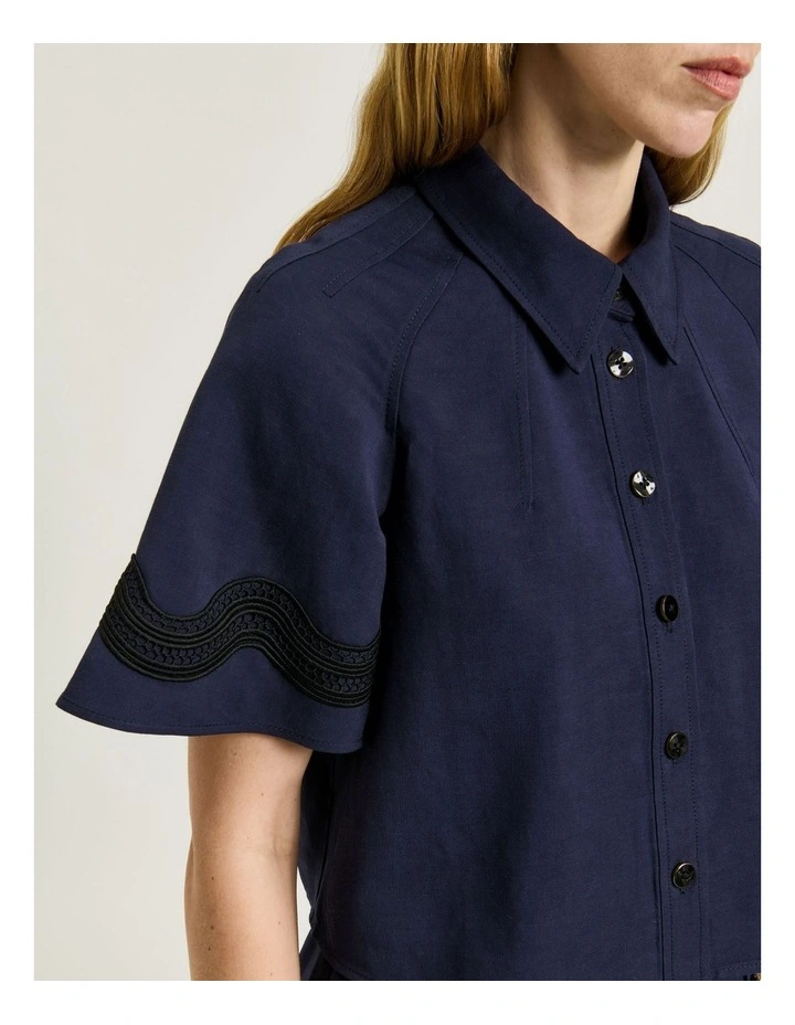 Viscose Linen Twill Shirt With Lace in Blue image 4