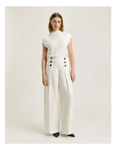 Viscose Linen Twill Wide Leg Pant in Cream