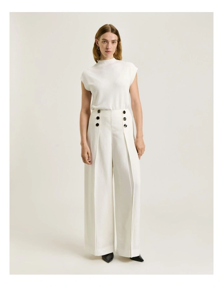 Viscose Linen Twill Wide Leg Pant in Cream image 1