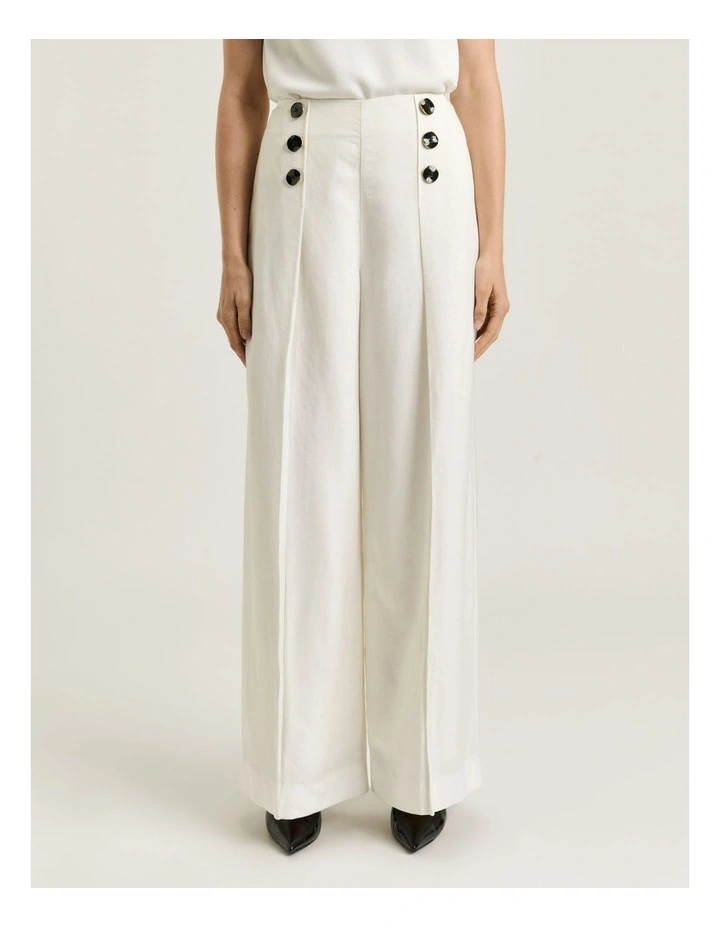Viscose Linen Twill Wide Leg Pant in Cream image 3