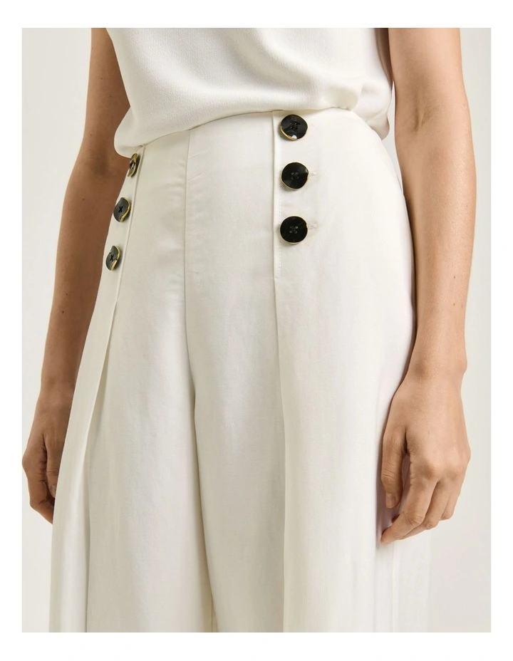 Viscose Linen Twill Wide Leg Pant in Cream image 4