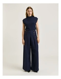 Viscose Linen Twill Wide Leg Pant in Blue