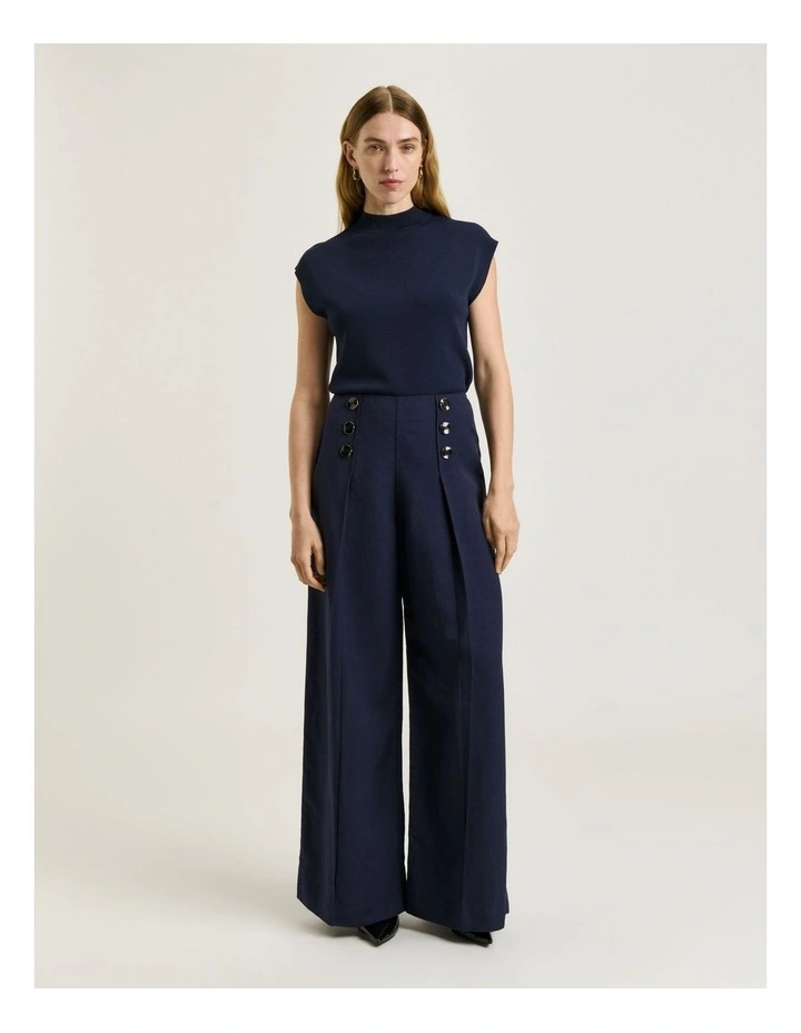 Viscose Linen Twill Wide Leg Pant in Blue image 1