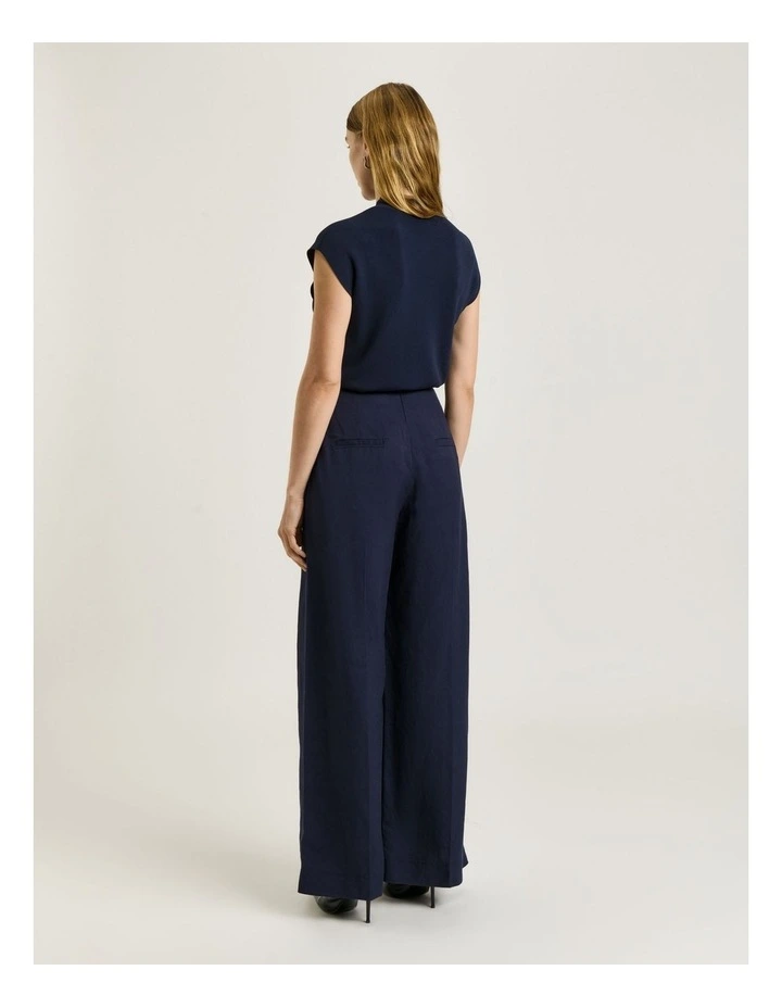 Viscose Linen Twill Wide Leg Pant in Blue image 2