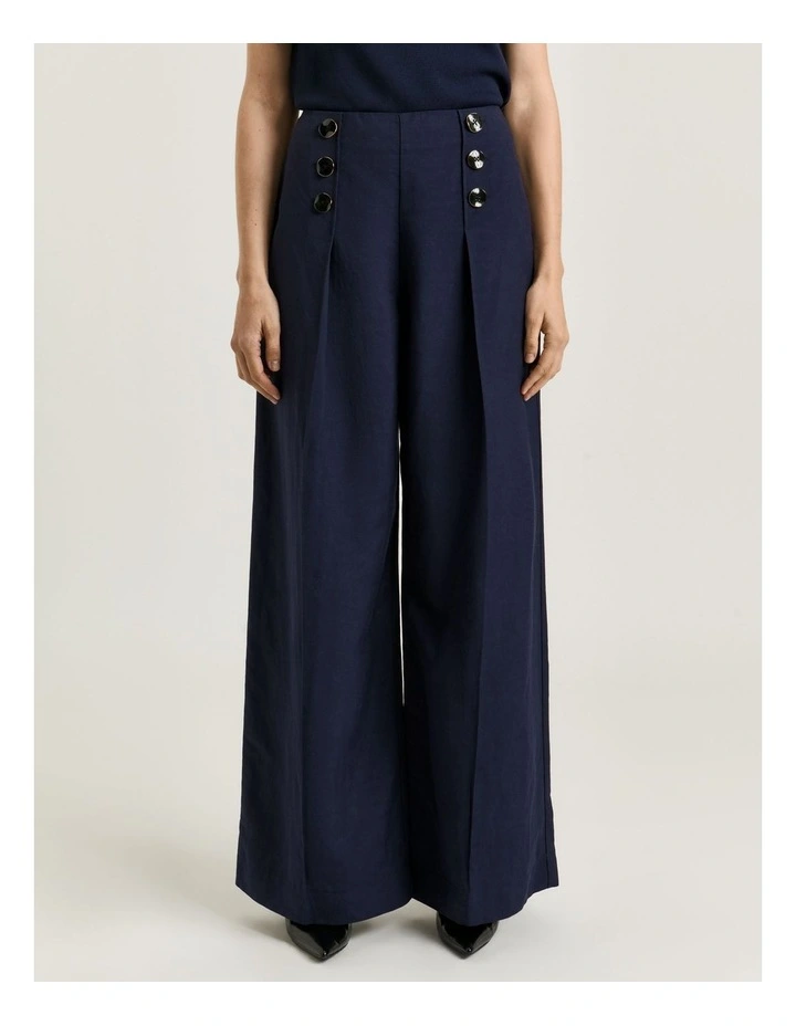 Viscose Linen Twill Wide Leg Pant in Blue image 3