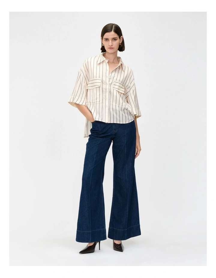 Stripe Pocketed Shirt in Cream image 1
