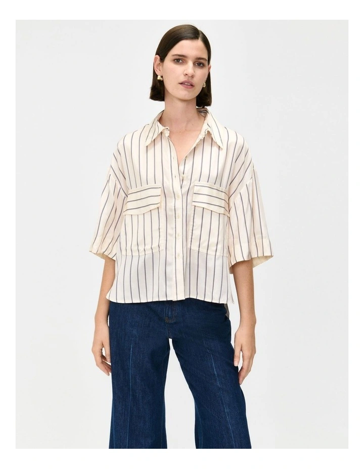Stripe Pocketed Shirt in Cream image 3